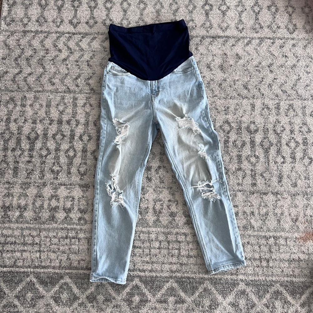 Pink Blush Light Blue Distressed Cuffed Straight Leg Maternity Jeans